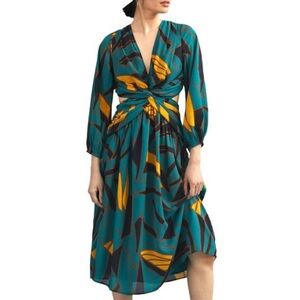 Ranna Gill Teal Pattern Side Cut Out Dress